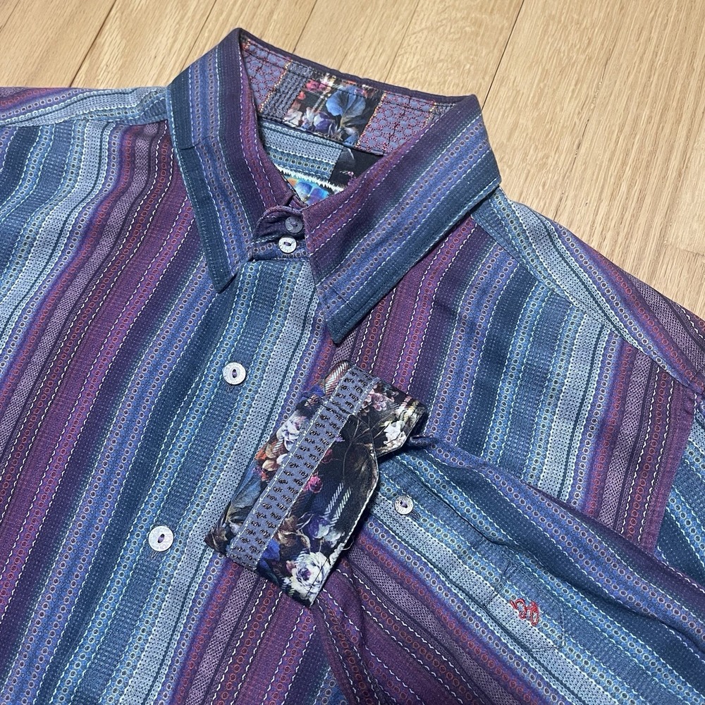 Robert Graham Button Down Shirt Size Multicolor Floral Cuffs Striped Size Medium